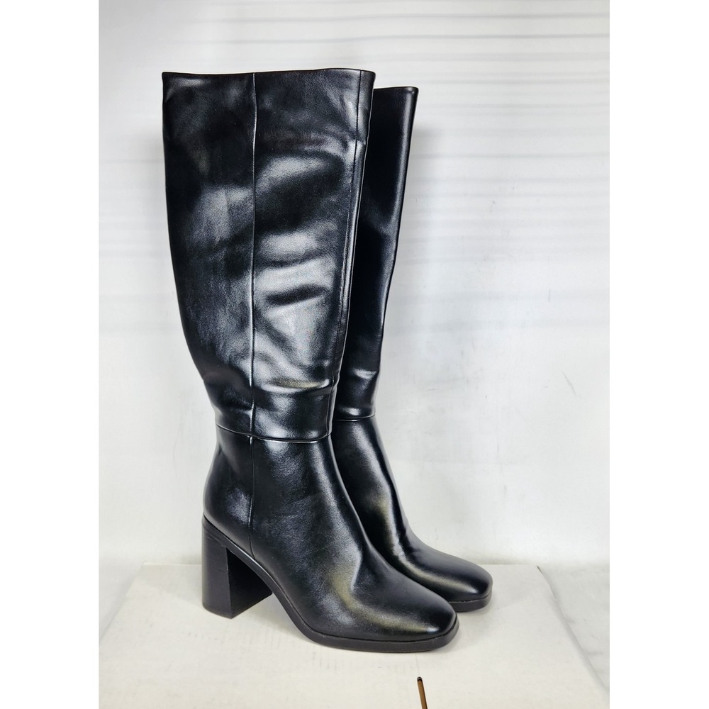 Report Tall Boots Women Size 9.5 Black Block Heel Square Toe Knee High